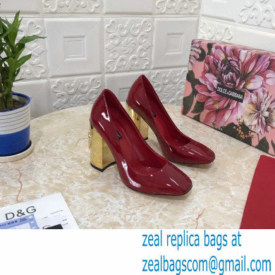 Dolce & Gabbana Heel 10.5cm Patent Leather Pumps Red with DG Karol Heel 2021 - Click Image to Close